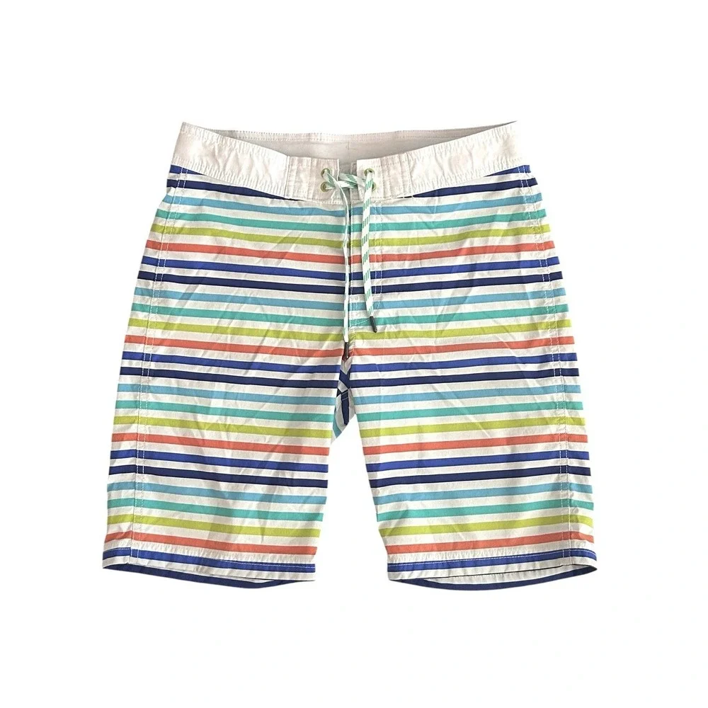 J Crew Crewcuts Boys Swim Trunks Shorts Rainbow Striped Mesh Lined Size 14 Beach